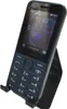 A blue Nokia feature phone is displayed on a black stand against a white background. Produktbild-Vorschau
