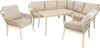 A beige outdoor furniture set including a sectional sofa and two chairs around a light wood dining table, presented on a white background. Náhľad obrázku produktu
