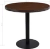A dark brown round table with a black pedestal base, shown against a white background with measurement indicators. Náhled obrázku produktu