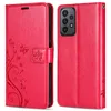 A red flip case for a Samsung Galaxy A23 5G phone, shown open and closed. Produktbild-Vorschau