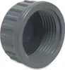 A close-up, studio shot of a gray PVC-U threaded cap. Produktbild-Vorschau