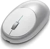 A silver and white wireless computer mouse is shown from a slightly elevated angle against a white background. Produktbild-Vorschau