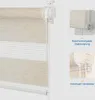 Close-up view of a beige and white striped roller blind, with inset images showing details of its mechanism and a close-up of the fabric. Produktbild-Vorschau