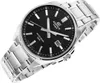A close-up, angled shot of a silver and black Casio Edifice watch against a white background. Voir les images du produit