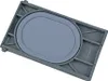 A gray plastic part, possibly from a dishwasher, with an oval indentation and a ribbed frame. Produktbild-Vorschau