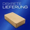 A cardboard box is shown against a blue background with text overlay. Produktbild-Vorschau