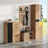 A set of hallway furniture including a wardrobe, shoe cabinet, shoe bench, and wall-mounted coat rack, displayed in a modern home setting. Náhled obrázku produktu