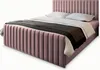 A pink upholstered bed with pillows and a blanket. Produktbild-Vorschau