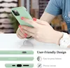 A person is holding a green phone case, with close-ups of the case's features shown below. Voir les images du produit