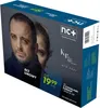A box for a television service package, featuring images of people and promotional text. Produktbild-Vorschau
