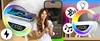 A collage of product images and a person using a smartphone, showcasing a bedside lamp with charging and speaker features. Podgląd zdjęcia produktu