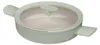 A studio shot of a green pot with a glass lid and two handles, placed on a white background. Produktbild-Vorschau