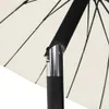 Close-up view of the central mechanism and fabric of a cream-colored umbrella. Voir les images du produit