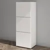 A white shoe cabinet with three drawers is shown against a gray wall and a wooden floor. Produktbild-Vorschau