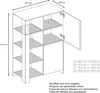 A technical drawing of a highboard cabinet with dimensions and measurements indicated. Produktbild-Vorschau
