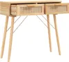A wooden console table with two drawers featuring rattan fronts and wooden handles, shown against a white background. Náhľad obrázku produktu