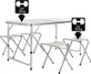 A foldable camping table and four stools are shown set up on a white background. Anteprima dell’immagine prodotto