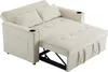 A beige convertible sofa bed is shown in a studio setting, partially unfolded. Produktbild-Vorschau