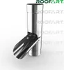 A 3D render of a metal downspout flap, also known as a rain flap, designed for roofing applications. Produktbild-Vorschau
