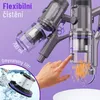 A close-up marketing image showcasing a cordless vacuum cleaner with text overlays highlighting features like 'Flexible cleaning', '700 ml', and 'Washable filter'. A hand is shown interacting with the dustbin release mechanism. Náhled obrázku produktu
