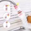 A collage showing a faucet extender in different configurations, with water flowing from it in the main image. Produktbild-Vorschau