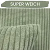 A close-up view of a green corduroy fabric, with text overlay. Produktbild-Vorschau