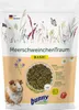 A product package for guinea pig food, featuring illustrations of plants, butterflies, bees, and a guinea pig. Produktbild-Vorschau