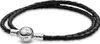 A black braided leather bracelet with a silver clasp is shown against a white background. Voir les images du produit