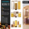 A collage of glass storage jars with bamboo lids, showcasing different sets and contents, with promotional text on the right. Anteprima dell’immagine prodotto