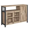 A wooden sideboard with black metal legs and accents. Náhled obrázku produktu