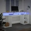 A white LED desk with a computer monitor and accessories, set in a room with blinds. Náhľad obrázku produktu
