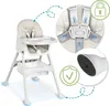 A high chair with close-up views of its safety features. Produktbild-Vorschau