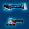 Two views of a cordless angle grinder against a blue background. Náhľad obrázku produktu
