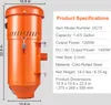 An orange dust collection system with product specifications listed next to it. Podgląd zdjęcia produktu