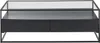 A black coffee table with a glass top and two drawers is shown against a white background. Produktbild-Vorschau