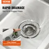 Close-up of a sink drain with water swirling down, and a small inset image showing a hand placing a filter basket into the drain. Náhled obrázku produktu