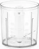A clear, studio shot of a transparent food processor bowl with measurement markings. Produktbild-Vorschau