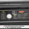 Close-up of a control panel on a black machine, likely a heater, with various buttons, a dial, and a digital display. Produktbild-Vorschau