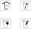 Four icons depicting different conditions or uses for a plant pot. Produktbild-Vorschau