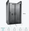 A diagram showing the dimensions of a shower enclosure, with a product image in the background. Produktbild-Vorschau