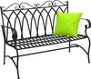A black metal garden bench with a bright green cushion on it, set against a white background. Anteprima dell’immagine prodotto