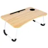 A foldable laptop table with a wood-grain finish and white legs, shown against a white background. Produktbild-Vorschau