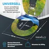 A toilet seat with a cow image and landscape design, showing dimensions and features. Produktbild-Vorschau