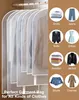 A collage of garment bags and examples of clothing items that can be stored in them. Produktbild-Vorschau