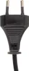 A close-up of a black electrical plug with two silver prongs. Produktbild-Vorschau