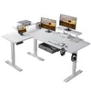 A white L-shaped standing desk with two monitors, a printer, and accessories. Náhľad obrázku produktu