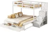 A white bunk bed with a pull-out trundle bed, storage drawers, and stairs with shelves. Anteprima dell’immagine prodotto