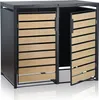 A two-bin trash can enclosure with anthracite metal frame and wooden-look doors. Produktbild-Vorschau