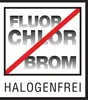 A graphic indicating that the product is halogen-free, with the words 'FLUOR', 'CHLOR', and 'BROM' crossed out, and 'HALOGENFREI' written below. Podgląd zdjęcia produktu