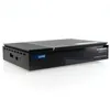 A black satellite receiver is shown from a three-quarter angle on a white background. Produktbild-Vorschau